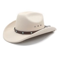 Detail of cream felt cowboy hat featuring turquoise-studded leather band and air vents - M (56-58cm) / Beige