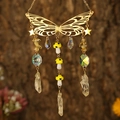 Golden butterfly suncatcher with citrine crystals and mushroom beads hanging decor - Gold Wings + Citrine