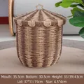 Handwoven rattan storage basket with star handle lid in brown and beige stripe - Beige Brown Large