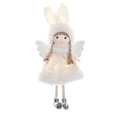 Christmas angel plush doll with white rabbit ears and lace dress for festive decoration - White