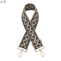 Detail of jacquard ethnic strap with geometric pattern and gold metal lobster clasps - Black Beige Khaki