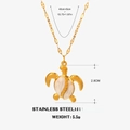 Gold stainless steel turtle necklace with white shell detail and size dimensions - Gold Sea Turtle Necklace