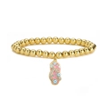 Detail eines 18K vergoldeten Perlenarmbands mit rosa Emaille-Anhänger und Zirkonia-Steinen - Rosa Böser Blick Hausschuh