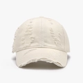 Distressed cream white baseball cap with vintage frayed holes and canvas texture - One Size(Adjustable) / Beige