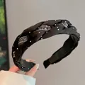 Cerchietto intrecciato a mano nero con strass e cristalli eleganti per donne - Nero