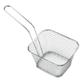 Mini stainless steel square fry basket with long handle in silver finish - Silver