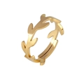 Minimalist vintage gold olive leaf ring with adjustable open band and metallic finish - Nature Leaf-Gold