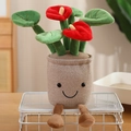 Cute plush red anthurium plant doll in a beige pot with dangling brown legs - 10cm Keychain Style / Red