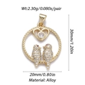 Golden heart and birds charm with small red gemstones and tree of life style design - Love Birds Circle Style (CX120-4)