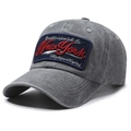 Vintage washed grey denim baseball cap with New York embroidery and distressed retro finish - Gray