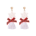 Christmas snowflake earrings with red and green bows and sparkling white tassels - White Snowflake Studs