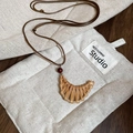 Bohemian brown woven crescent pendant necklace with red bead and adjustable cord - Wax Rope Wood Bead Rattan Woven Moon (9#)