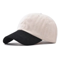 Casquette de baseball en velours côtelé bicolore beige et noir au style vintage - Réglable / Noir