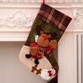 Green Christmas stocking with red plaid trim and plush reindeer and snowman decorations - Plaid Extra Large Stocking (Reindeer Style)