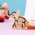 Golden elephant keychain pendant featuring sparkling white crystals and black enamel - Single OPP Bag Packaging / Striped Elephant White