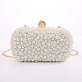 Pochette de soirée élégante en perles avec broderie faite main et chaîne dorée - Beige avec Strass