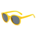 Kids round bright yellow sunglasses with dark grey lenses and silver rivets detail - Yellow Frame Grey Lens
