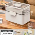 Large cream-white double-layer medical storage box with transparent lid and handle - Large / Cream