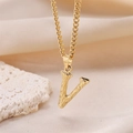 Textured gold letter V pendant necklace with natural tree bark pattern on fine chain - Gold Letter V (Pendant Only)