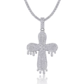 Silver hip hop cross pendant featuring fluid water drop design and tennis chain link - Water Drip Cross