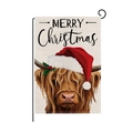 Drapeau de jardin de Noël avec motif de vache des Highlands et texte Merry Christmas - Vache highland