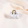 Mini handbag pendant in white marble stone with gold metal handle for DIY jewelry - Howlite