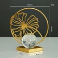 Golden ginkgo leaf metal ornament with transparent bubble glass ball and black base - Style E - Circle Hollow Leaf