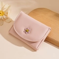 Sweet light pink tri-fold faux leather wallet with cute yellow daisy floral accent - Pink