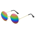 Retro round metal sunglasses featuring vibrant iridescent lenses and a slim gold frame - Gold Frame Multi-color Mirror