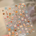 5D reliëf nagelstickers met schattige geborduurde konijnen en herfstpompoenen TS-4254 - TS-4254 Borduurwerk Konijn