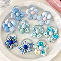 Blue fabric flower hair ties set with cute floral patterns for girls and toddlers - 10-Piece Set / Sky Blue Double-Layer Flower 10Pcs Set