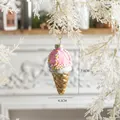 Pink ice cream cone Christmas ornament with gold sequins and colorful beads, 10g - Ice Cream Glass Pendant with Beads