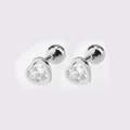 Silver heart stud earrings with sparkling cubic zirconia and screw ball back closure - Silver Large Zirconia Heart