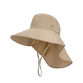 Cappello da sole kaki da donna con tesa larga e protezione per il collo - Cachi