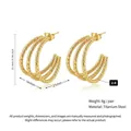 Detail of 25mm gold geometric titanium steel earrings with woven texture and size markings - Woven Texture Triple Layer / Gold