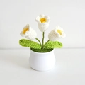 Handmade crochet white flower potted plant with ceramic pot for home decor gift - 3-Head Lily of the Valley White