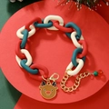Detail of Christmas chain bracelet with red, green links and a reindeer charm - D1048 (Chunky Chain Reindeer)