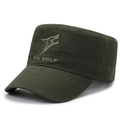 Army green cadet cap with embroidered wolf logo and high-density cotton fabric - Wolf Head Embroidery / Army Green