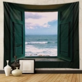 Bohemian wall tapestry with open window sea view design for home decor and backdrop - 73X95CM / Brushed Fabric / GT318-17/Ocean Shutter