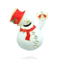Christmas snowman brooch pin with red hat and scarf in enamel finish with crystals - Snowman with Gift