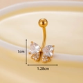 Gold bow heart navel ring with cubic zirconia crystals, 1cm by 1.28cm dimensions - 4#-Gold Tone Heart Bowknot (HSPJ0143)