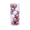 Pink and white Christmas tree ornaments in various finishes stored in a clear cylinder - Rose Gold Case White Dial