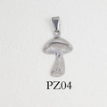 Polished silver stainless steel mushroom pendant with detailed gills texture style - PZ04-Mushroom / Steel