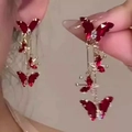 Elegante lange kwastjes oorbellen met rode vlinderkristallen en zilveren naaldjes - Gouden Rode Kristallen Vlinder (5# Zilveren Naald)