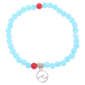 Blue ocean-style beaded bracelet with red accents and silver wave pendant charm - Antique Silver (A-1298)