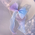 Close-up of purple and blue gradient organza bow hairclip on white lace background - 1237 Blue Rainbow