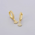 Detailed view of gold fan-shaped drop earrings featuring shimmering white zircon stones - Fan Shaped Earrings - Gold