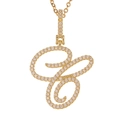 Detailed close-up of golden cursive letter Z pendant necklace with pavé zircon stones - C (Gold)