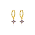 S925 sterling silver hoop earrings in gold finish with purple flower gem pendants - 925 Silver / 18K Gold Purple Stone