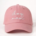Adjustable pink cotton baseball cap with white Dog Mom embroidery for women and casual wear - One Size / Deep Pink